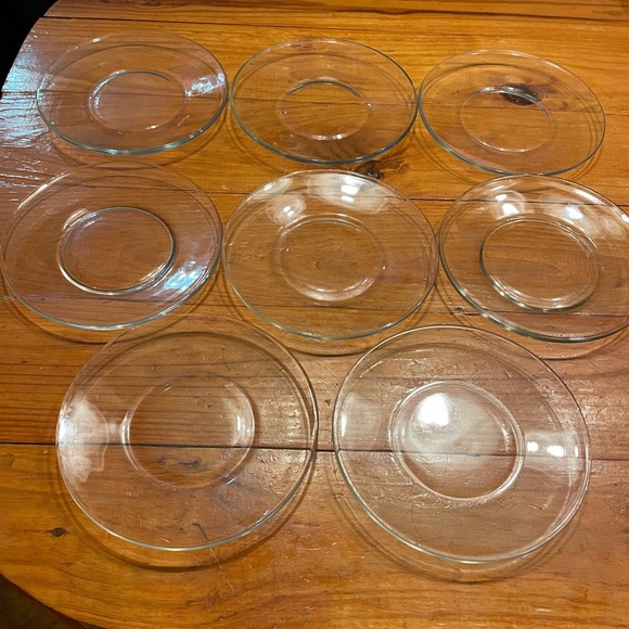 Set of EIGHT 8” heavyweight 1/4” thick curved edge glass salad dessert plates - Picture 1 of 15